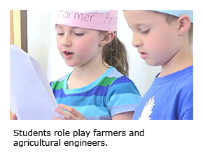 Students role play farmers and agricultural engineers.