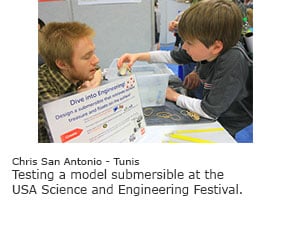 Testing a model submersible at the USA Science and Engineering Festival.
