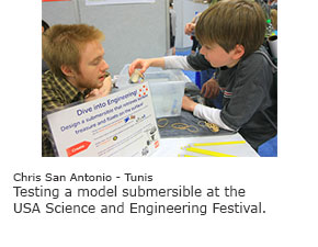 Testing a model submersible at the USA Science and Engineering Festival.