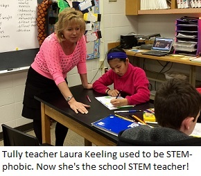 Tully Elementary teacher Laura Keeling works with students in her STEM lab.
