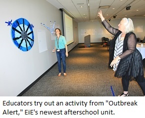 Educators toss model viruses at a model cell, an activity in Outbreak Alert from Engineering Everywhere.