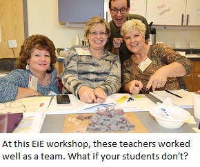 A team of happy teachers at an EiE workshop.