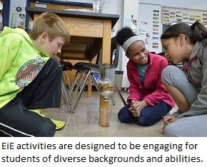 Students test the water filter they designed with EiE.